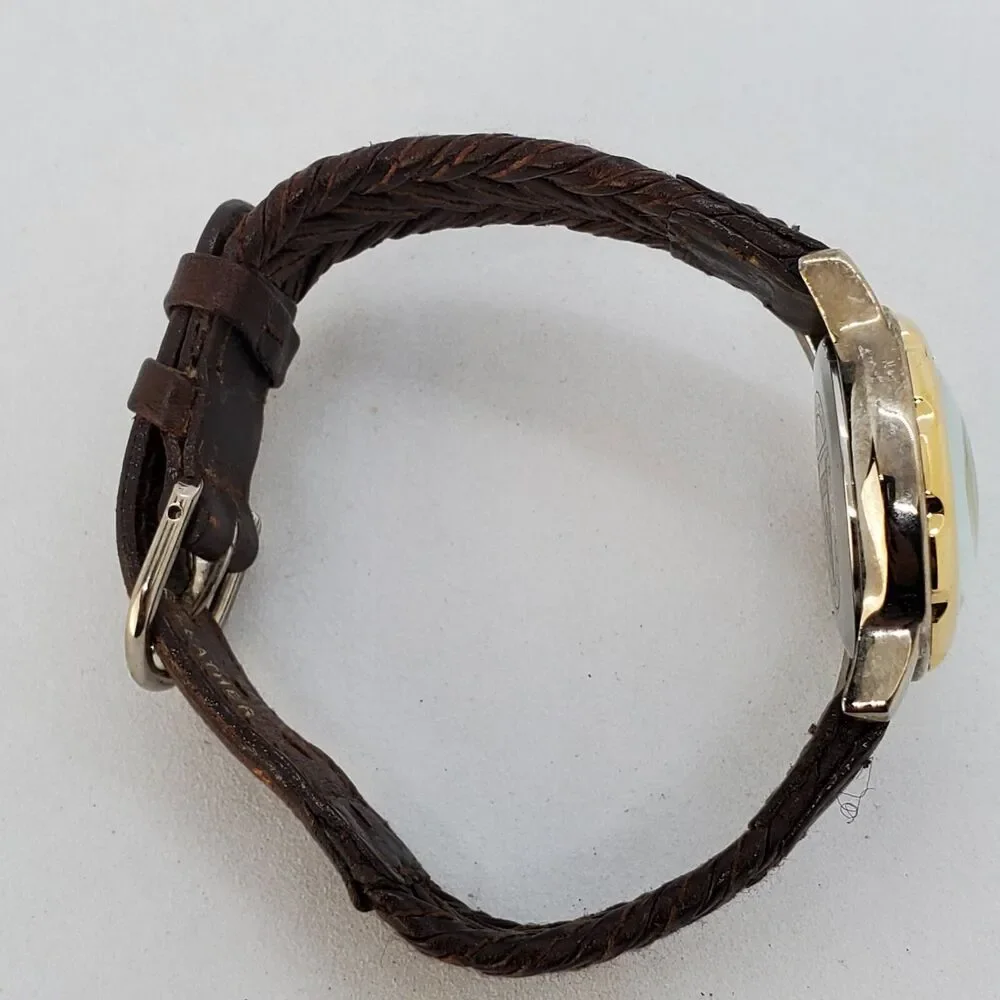 VTG Guess Women's Watch 27MM Roman Numerals Date Brown Leather Bands New Battery